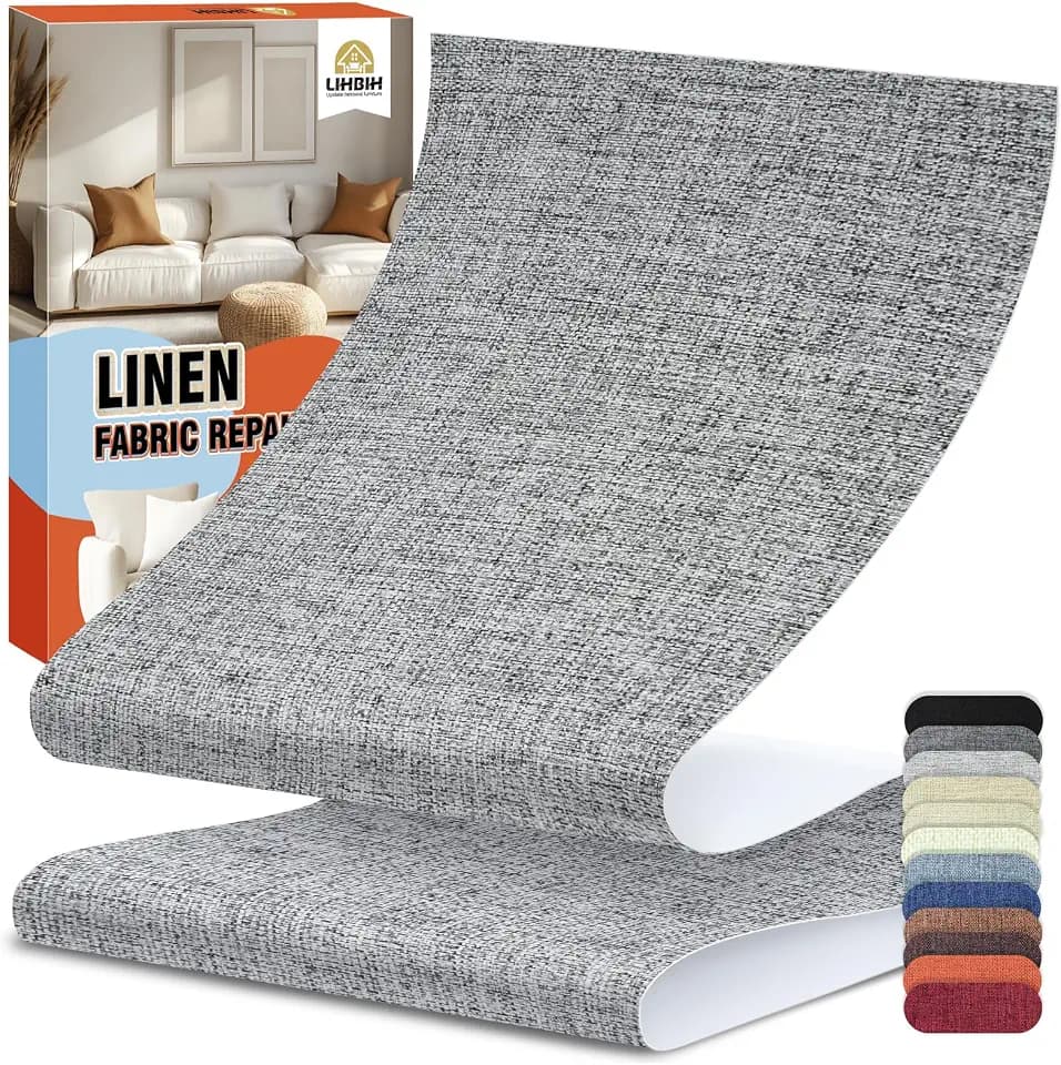 Linen Fabric Repair Tape 4.7x63 Inch, Self Adhesive Couch Patch Repair Fabric Tape for Furniture, Linen Patch Kit for Couch, Carpet, Upholstery, Chair, Sofa, Cushion, Bag (Medium Grey)