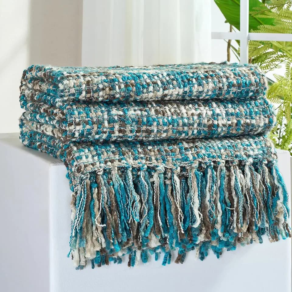Multi-Color Cable Woven Throw Blanket for Couch - 50"X60"