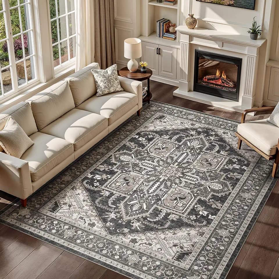 WITSHOCK 7x9 Area Rug for Living Room Washable Vintage Rugs Black