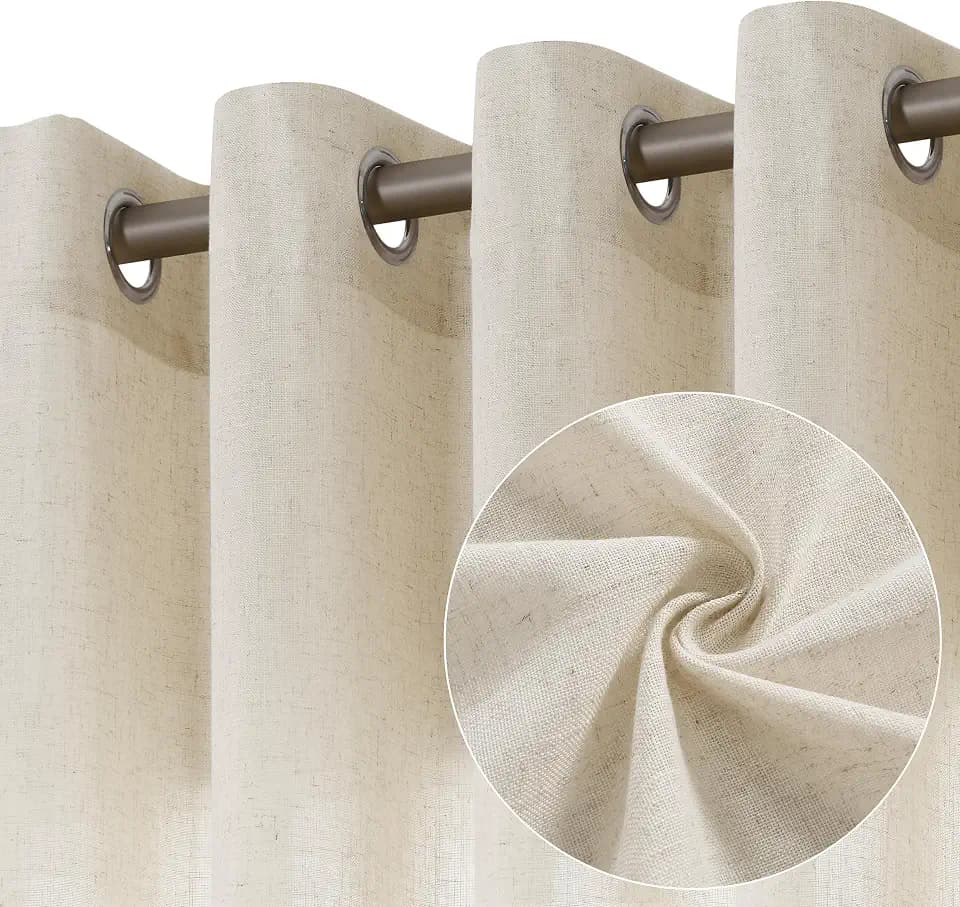 Jowels Cream Linen Grommet Curtains 63 Inch Long 2 Panels for Living Room