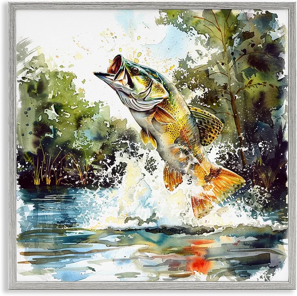 Fish Jumping Splash Lake House, 24 x 24 Inch Framed Giclée Print