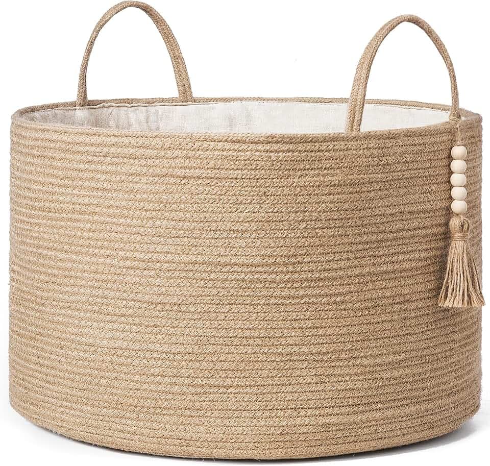 Mkono Woven Storage Basket for Blanket, Toys Plant Organizer, 22"W x 13.8"L