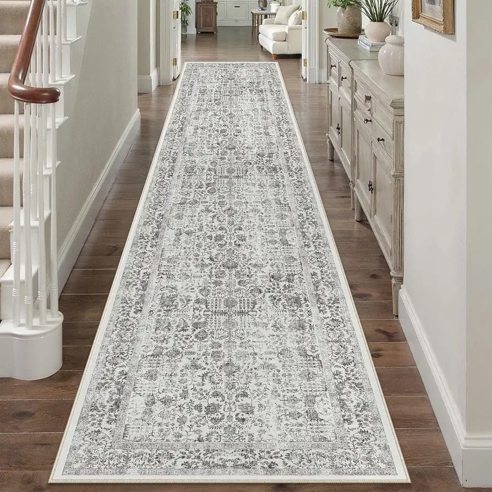 PureCozy Black Runner Rug 2'6"x14' Vintage Floral