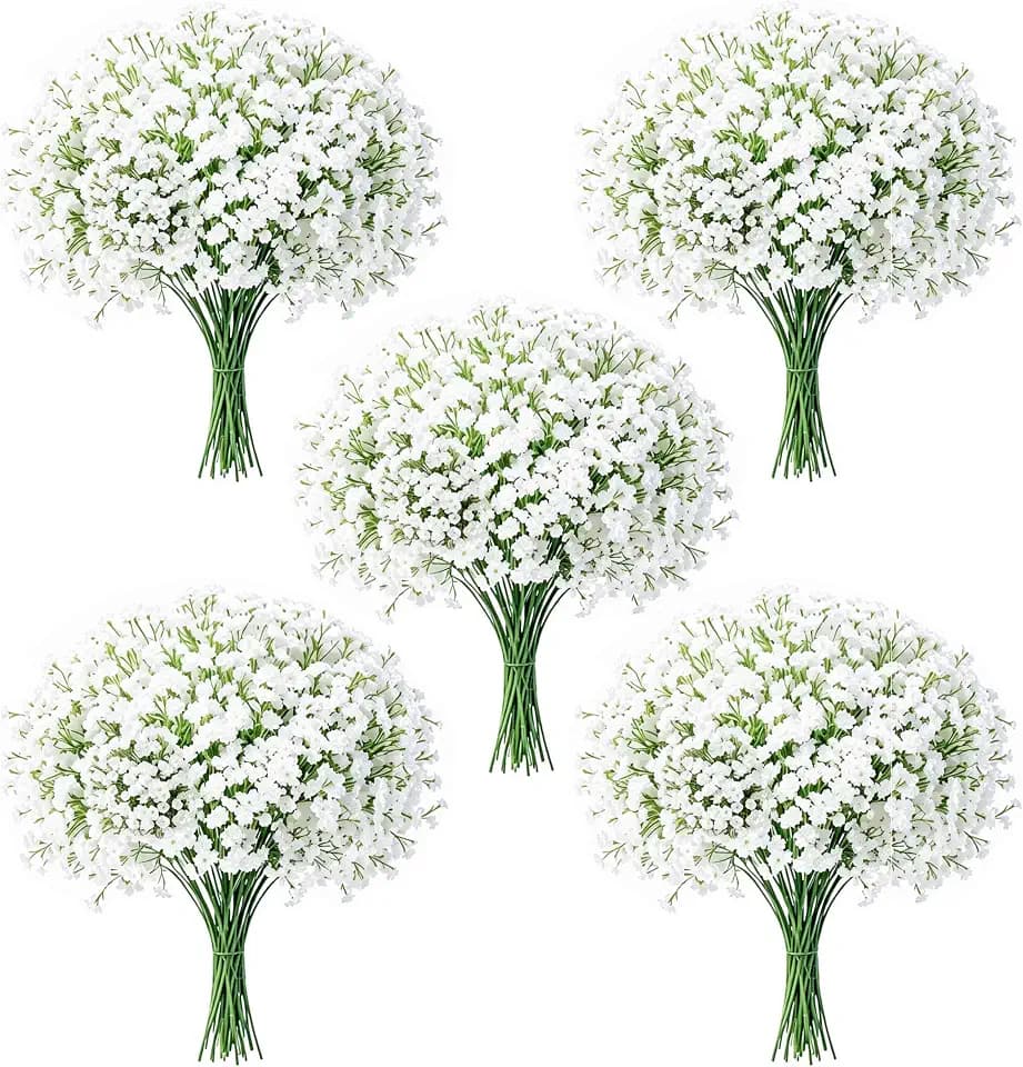 100Pcs Baby's Breath Artificial Flowers, White Real Touch Gypsophila Fake Flowers Bulk for Wedding Bouquet, Home Table Centerpieces, Bridal Shower, Party Garden Decor