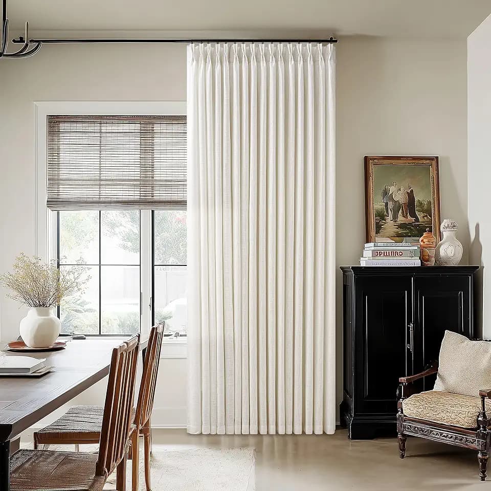Pinch Pleated Linen Curtains Sheer 90 Inches Long with Hooks Rings