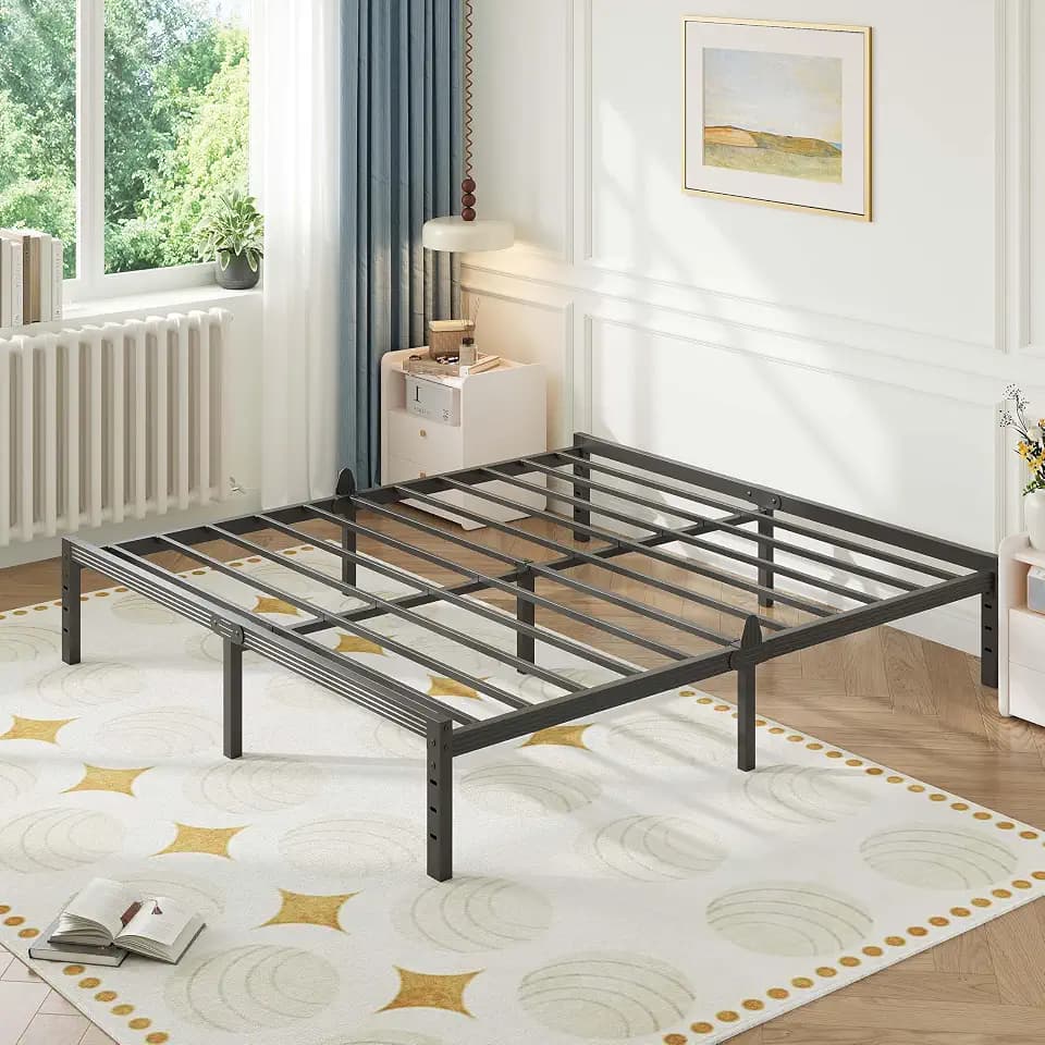ZIYOO 14 Inch Metal Queen Bed Frame Mattress Anti-Slip Design, No Box Spring Needed, Easy Assembly, Noise-Free, Tools Included, Ideal for Bedrooms, Guest Rooms, Dorms, Hotels & B&Bs