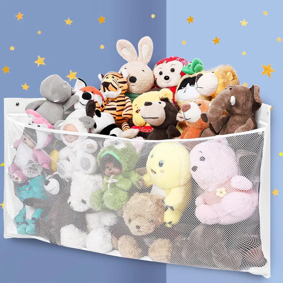 Large Corner Stuffed Animal Storage, White Wall Hammock Toy Net, Gift