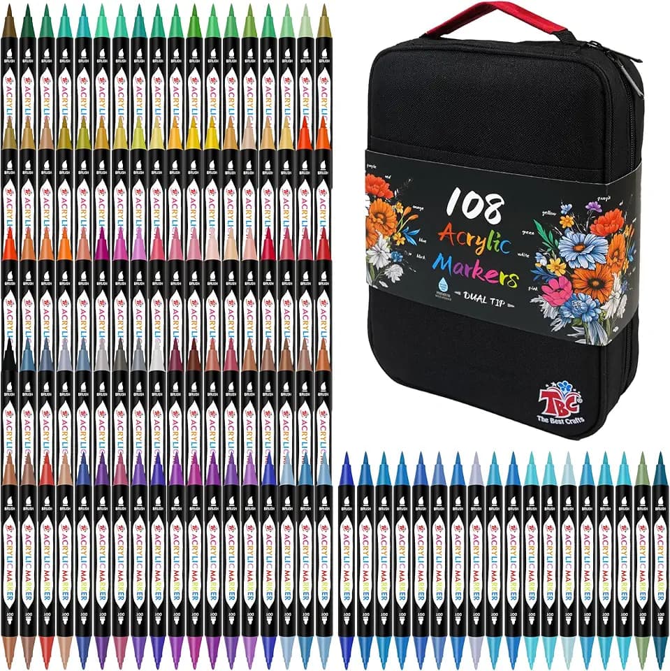 TBC The Best Crafts Acrylic Paint Markers, 108 Colors Dual Tip