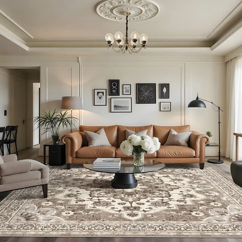 Washable Oriental Area Rug: Soft 10x10 Area Rugs for Living Room Bedroom