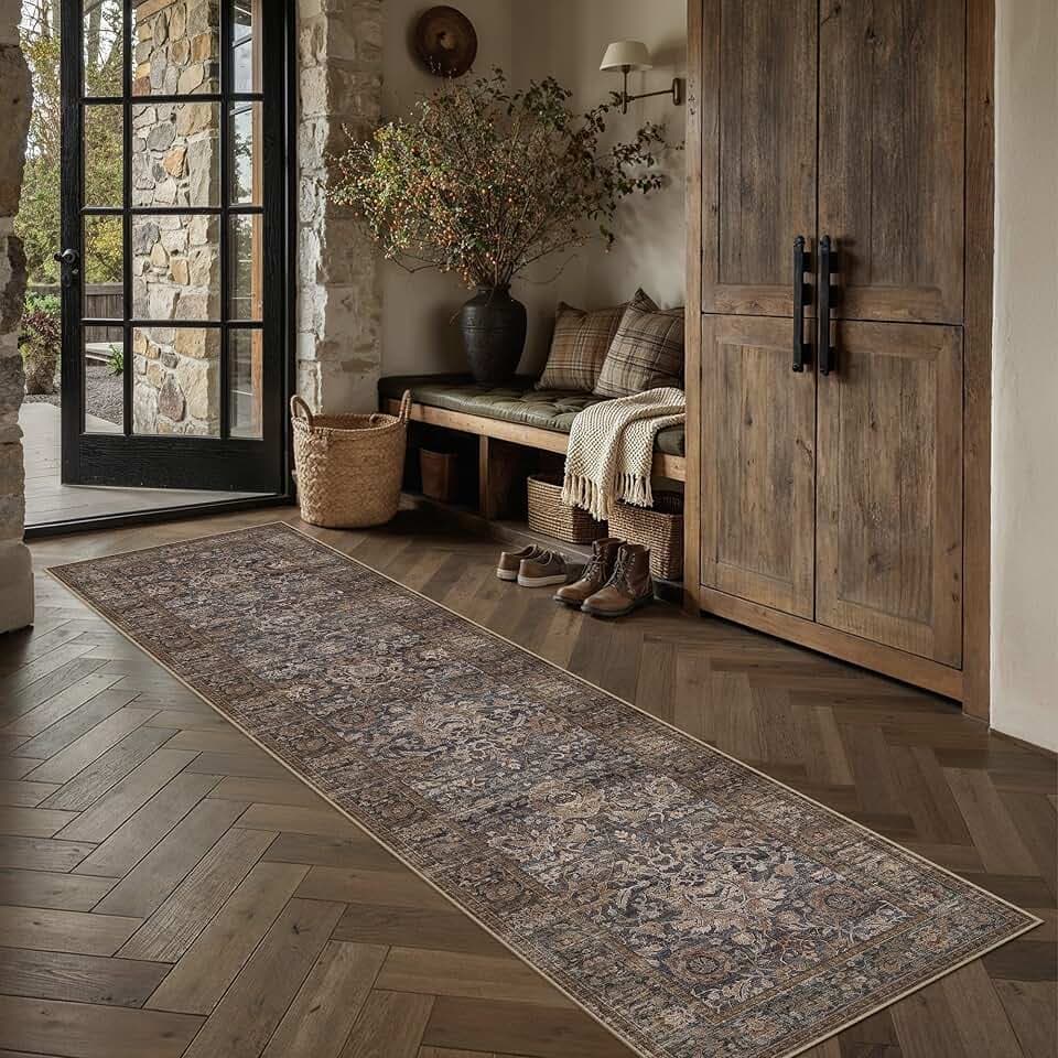 HUGEAR Hallway Runner Rugs 3x10 Blue Brown Vintage Rug