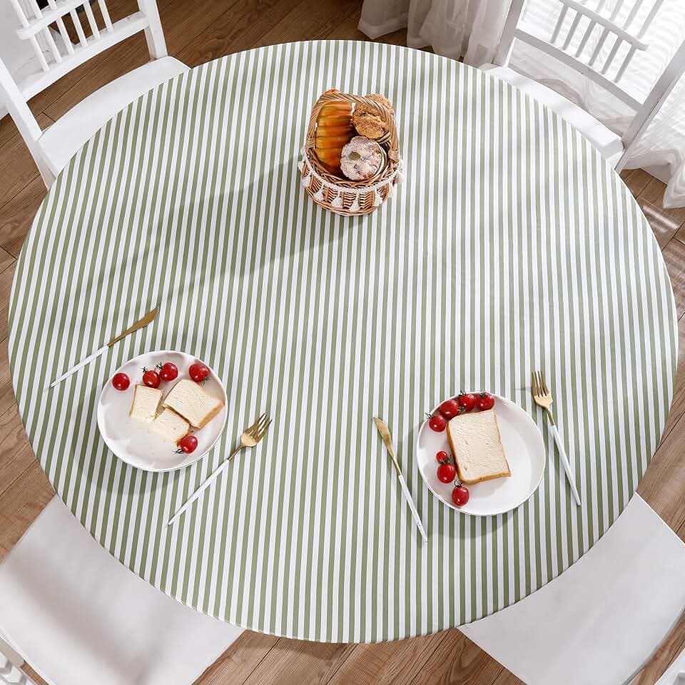 Walrus Round Vinyl Fitted Tablecloth with Flannel Backing Elastic Edge Design Table Cover Waterproof Oil-Proof PVC Table Cloth Stain-Resistant Best for 45"-56" Round