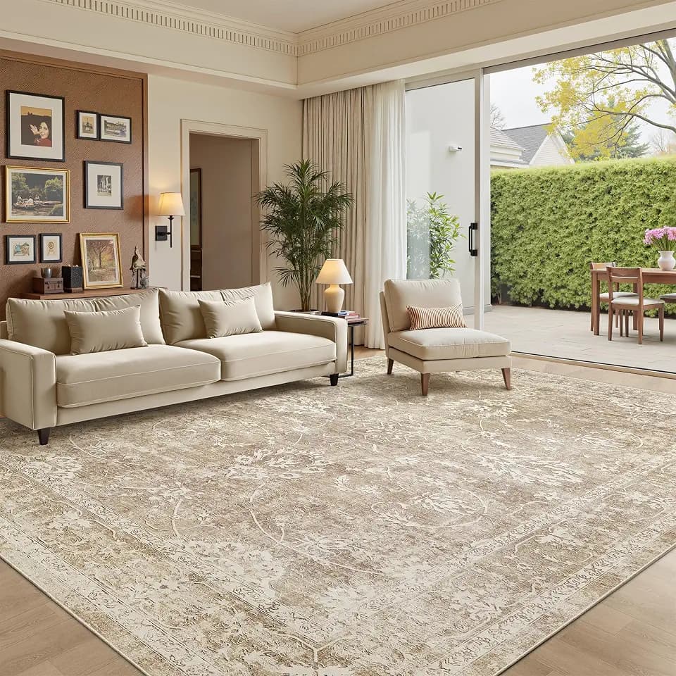 Madane 8x10 Area Rugs for Living Room, Washable Neutral Rug Beige/Brown