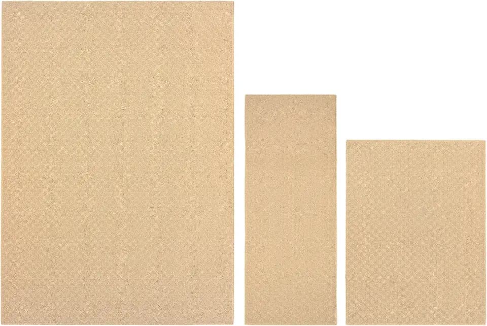 Garland Rug Medallion 3 Piece Rug Set (5'x7', 3'x4', 24"x60") Tan Living Rooms & Hallways, Stylish & Durable for High-Traffic Areas