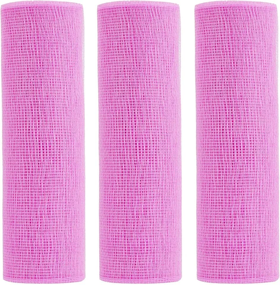 3 Rolls Pink Poly Burlap Deco Mesh Ribbon for Wreath DIY Crafts