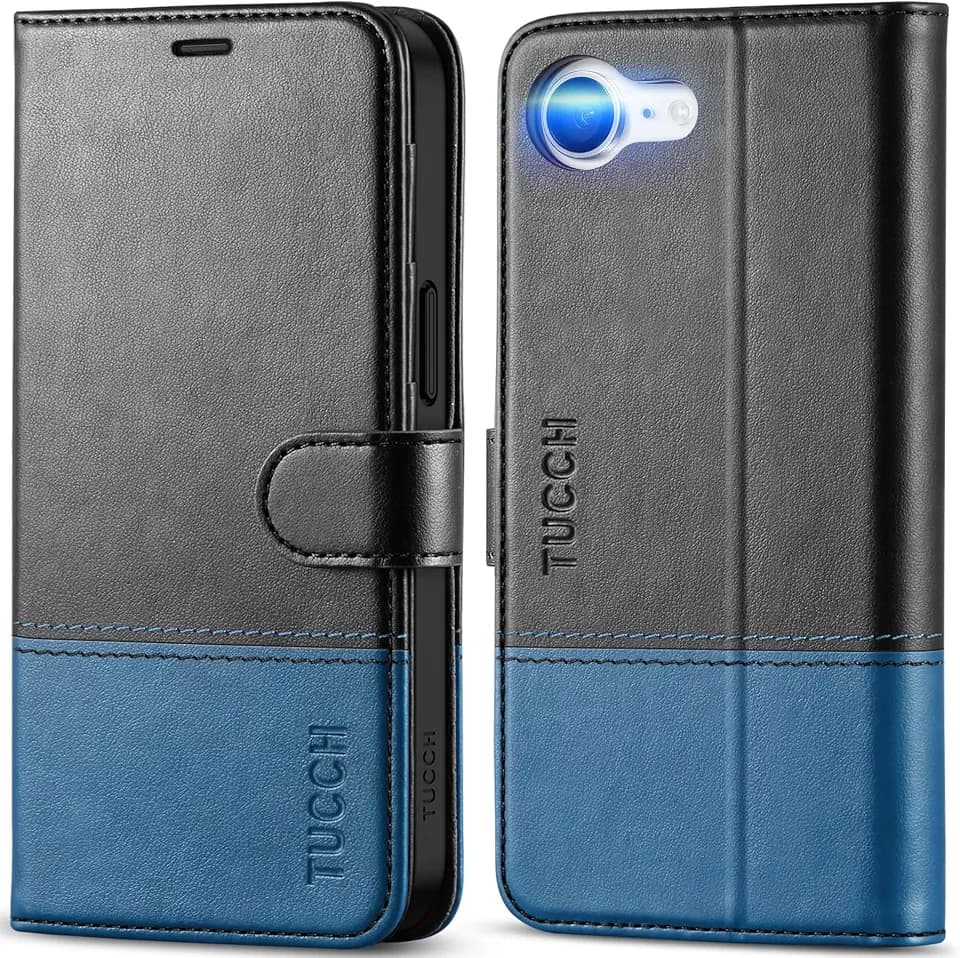 TUCCH Hülle für iPhone 17e & iPhone 16e, RFID-Blocker, Schwarz-Blau