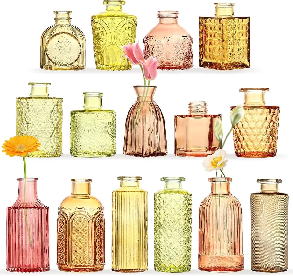 15 Pcs Colored Bud Vases Set, Baby Shower Decorations, Wedding Table Decor