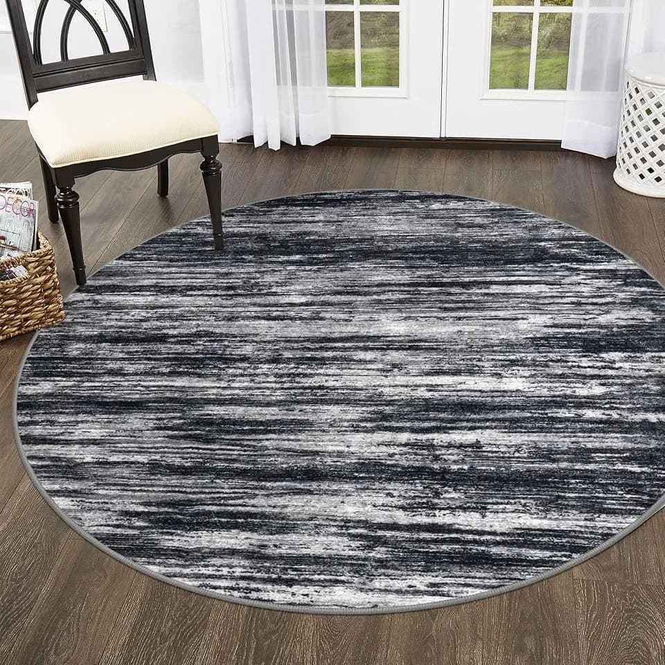 SIILOOM Washable 5ft Circle Round Rug, 5x5 Non-Slip Soft Circular Area Rugs