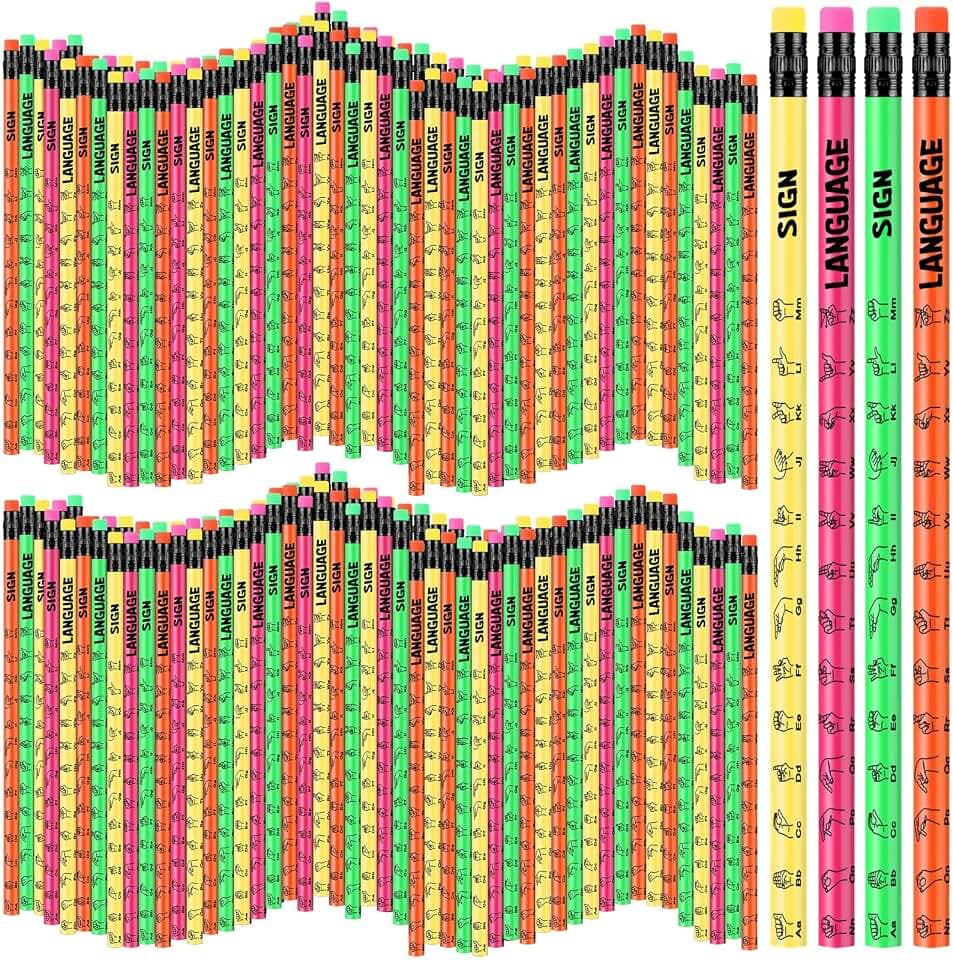 Affrolling 144 Pcs Sign Language Pencils with Eraser