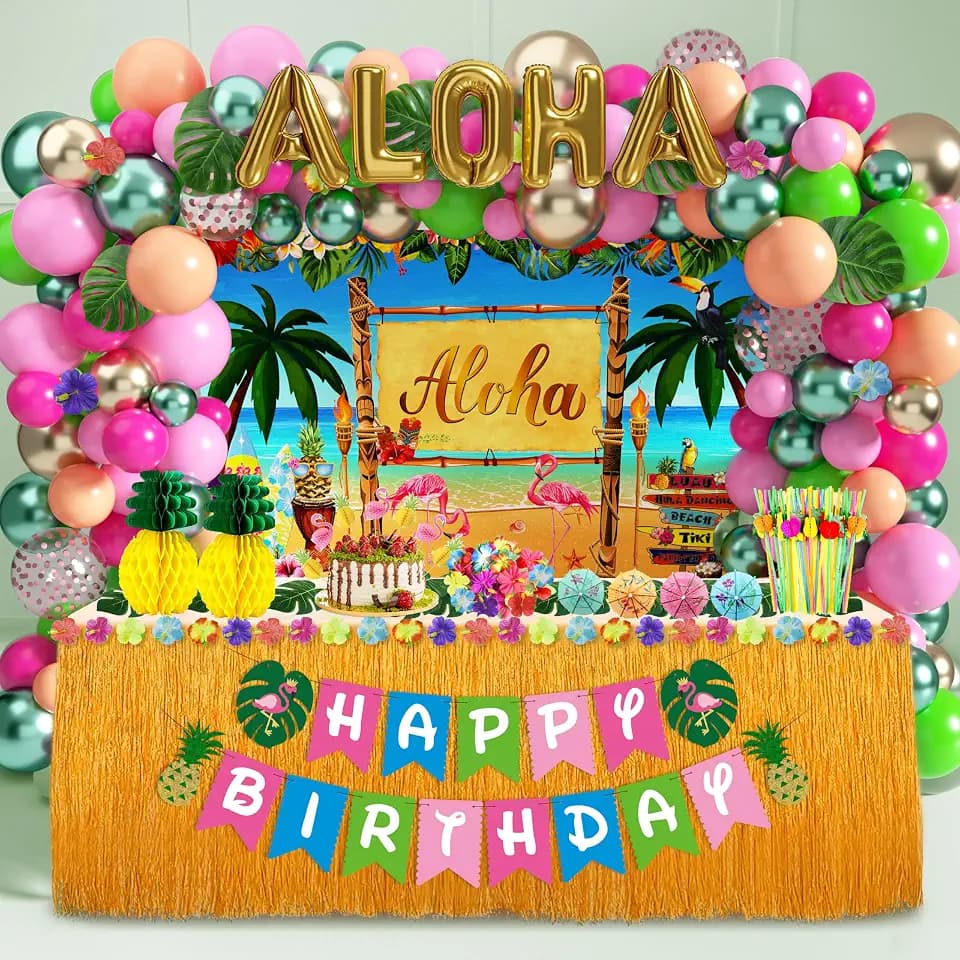 169 Pcs Hawaiian Luau Party Decorations,Tropical Summer Party Supplies