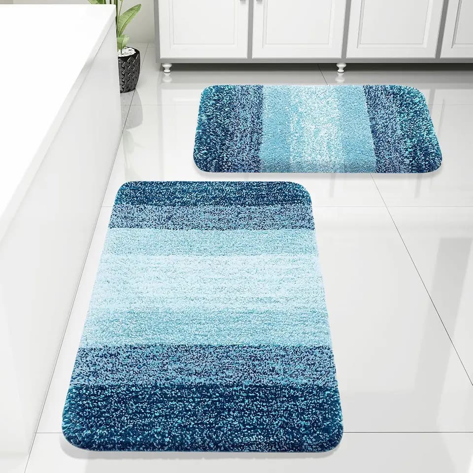 Arotive Microfiber Bathroom Rugs Set 2 Piece, 30x20+24x16, Peacock Blue