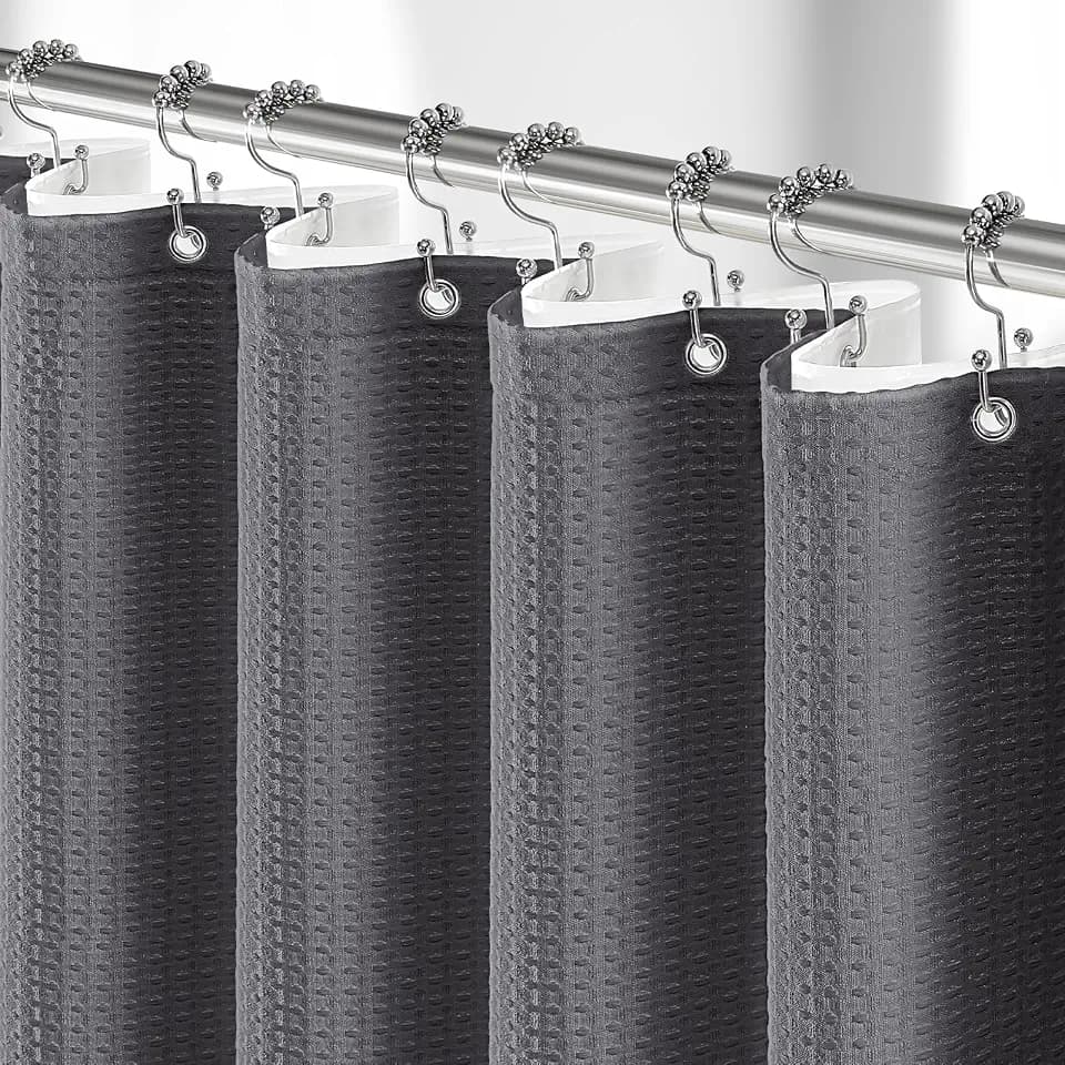 Dynamene Extra Long Waffle Shower Curtain and Liner Set 72x96 Charcoal Grey