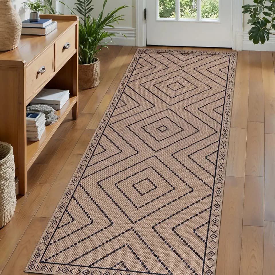Tangsoo Easy Jute 2.6x8 Washable Runner Rug for Hallway,Non-Slip Door Rug