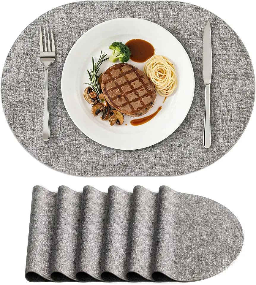 homing Heat Resistant Oval Placemats Set of 6, Light Grey