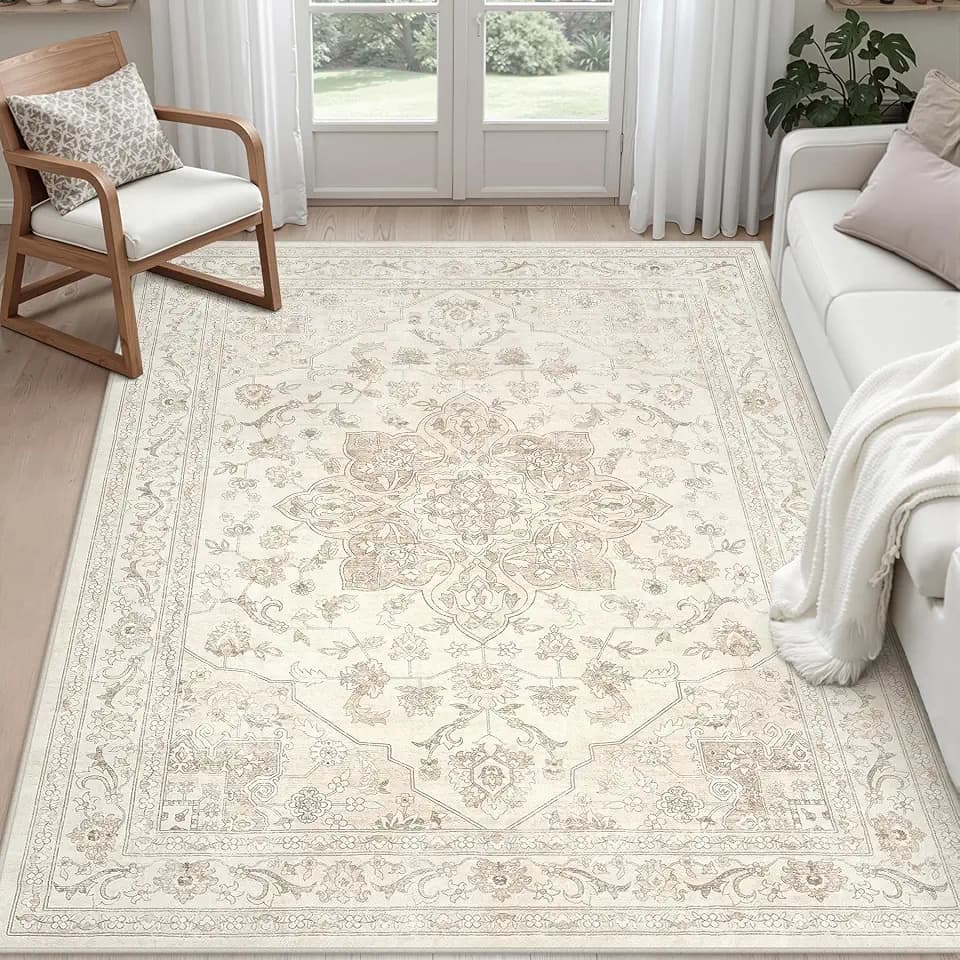 5x7 Area Rugs Living Room: Bedroom Washable Carpet Beige White