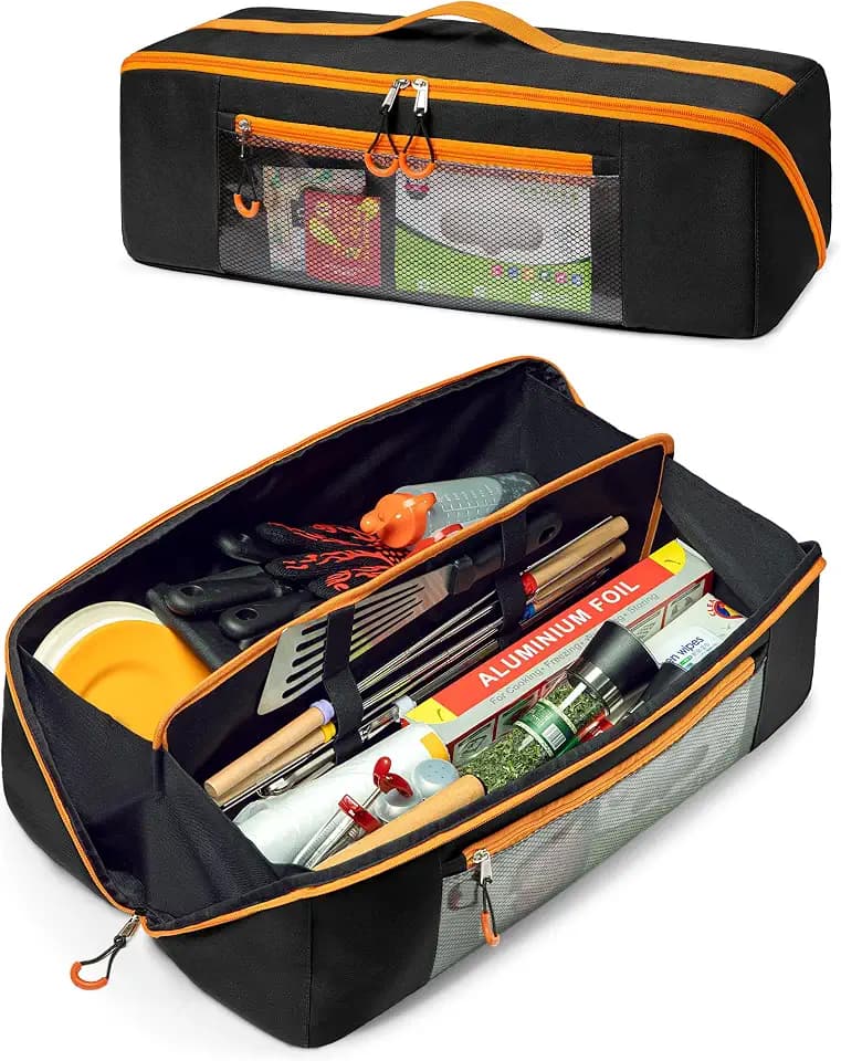 Marscamd 22” Grill Tool Storage Bag with Dual Inner Compartments, Black