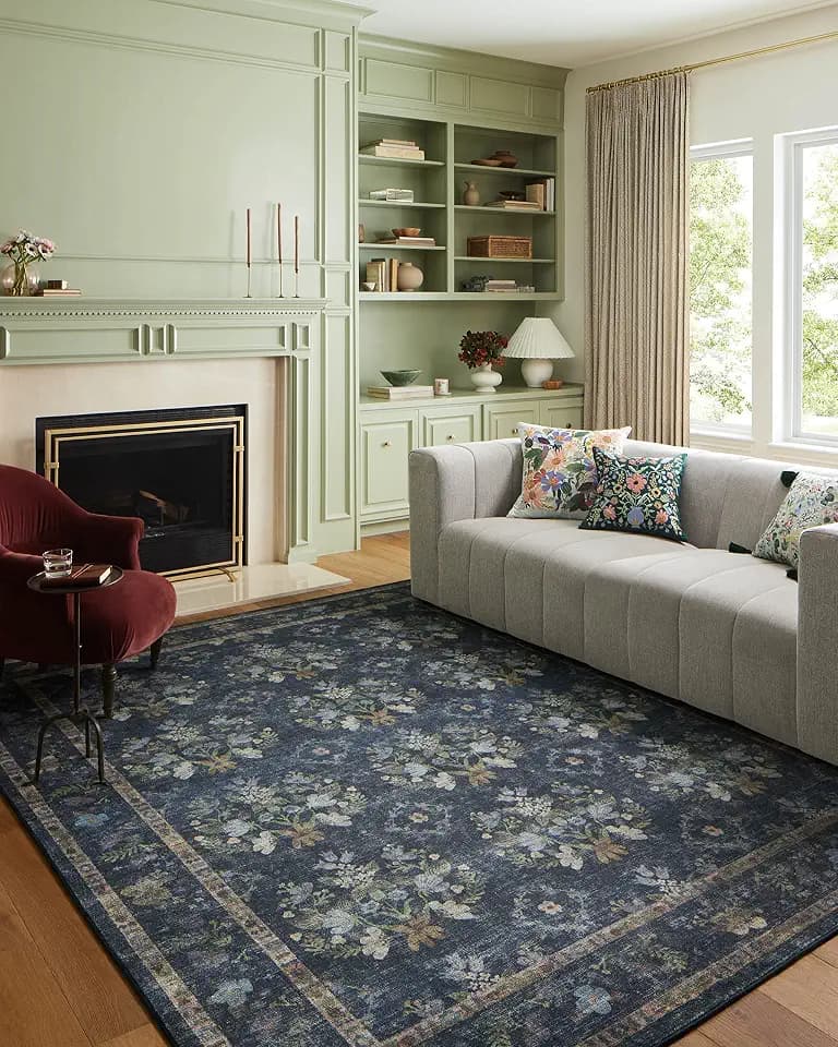 Loloi Rifle Paper Co Courtyard Navy 2'-0" x 5'-0" Accent Rug