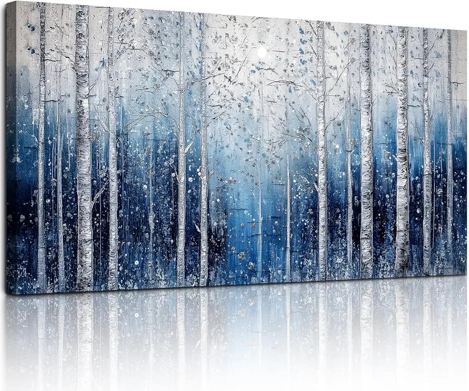 SERIMINO Large Birch Wall Art, Spiritual Forest Canvas Painting 29"X57"