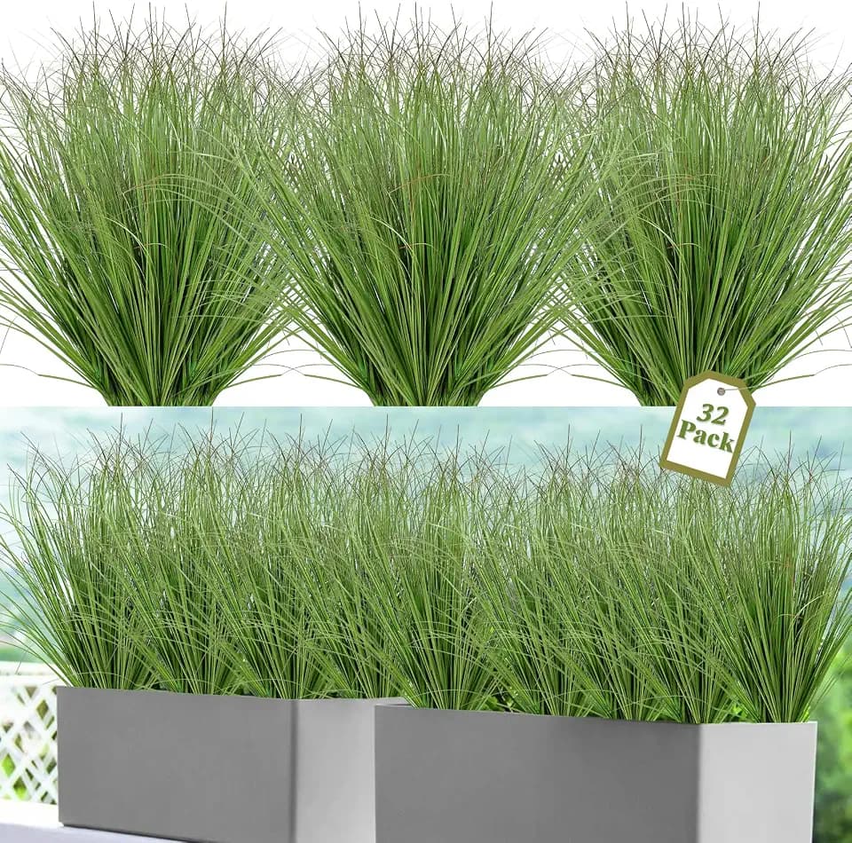 32 Bundles Green Artificial Grass Plants Outdoor 20 Inch Tall Fake Shrubs