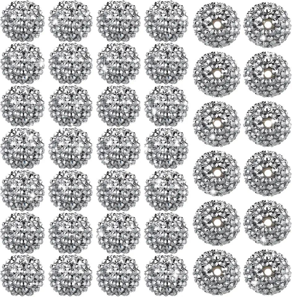 40 Pcs 20mm Rhinestone Disco Ball Beads Silver Chunky