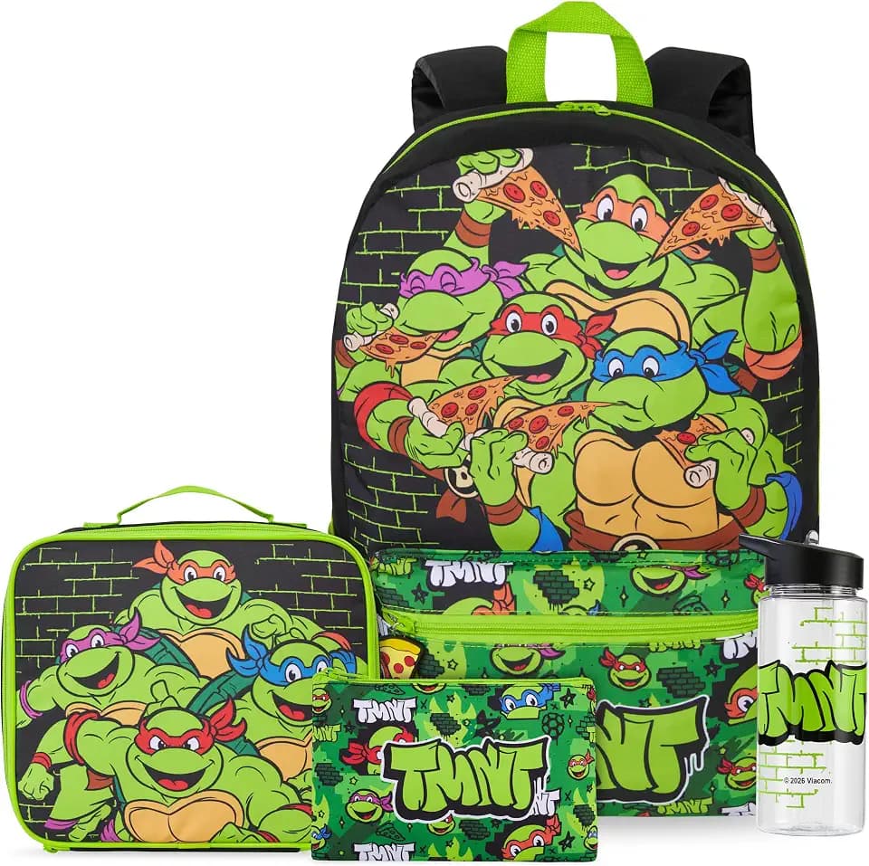 Get Trend Teenage Mutant Ninja Turtles Boys Backpack Set 4 Pc with Insulated Lunch Bag, Pencil Case & BPA Free Water Bottle for School, Gifts for Boys (Multi TMNT)