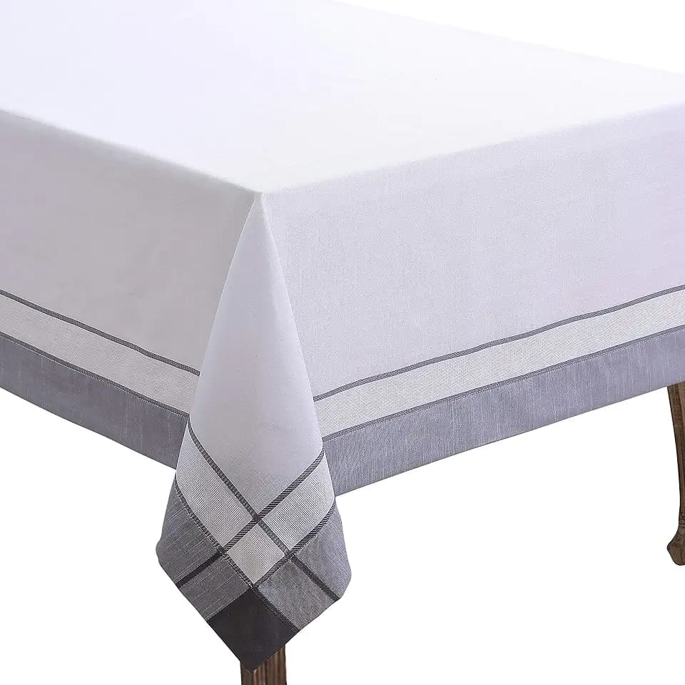 SARO LIFESTYLE Classic Border Detail Tablecloth with Clean Tailored Edges, Soft Durable Fabric for Refined Everyday Dining and Effortless Entertaining, 72"x72", Grey