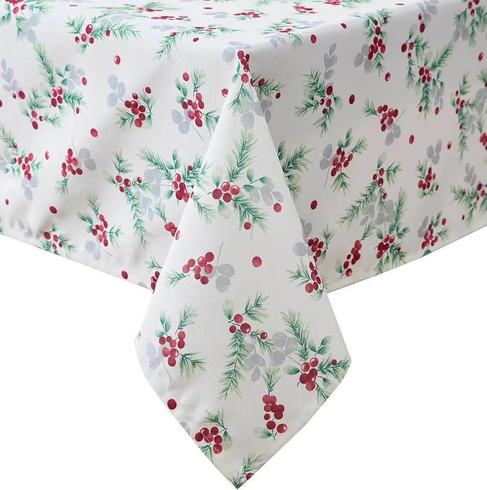 Laura Ashley Easy Care Polyester Tablecloth, 60" x 84", Holly Berry