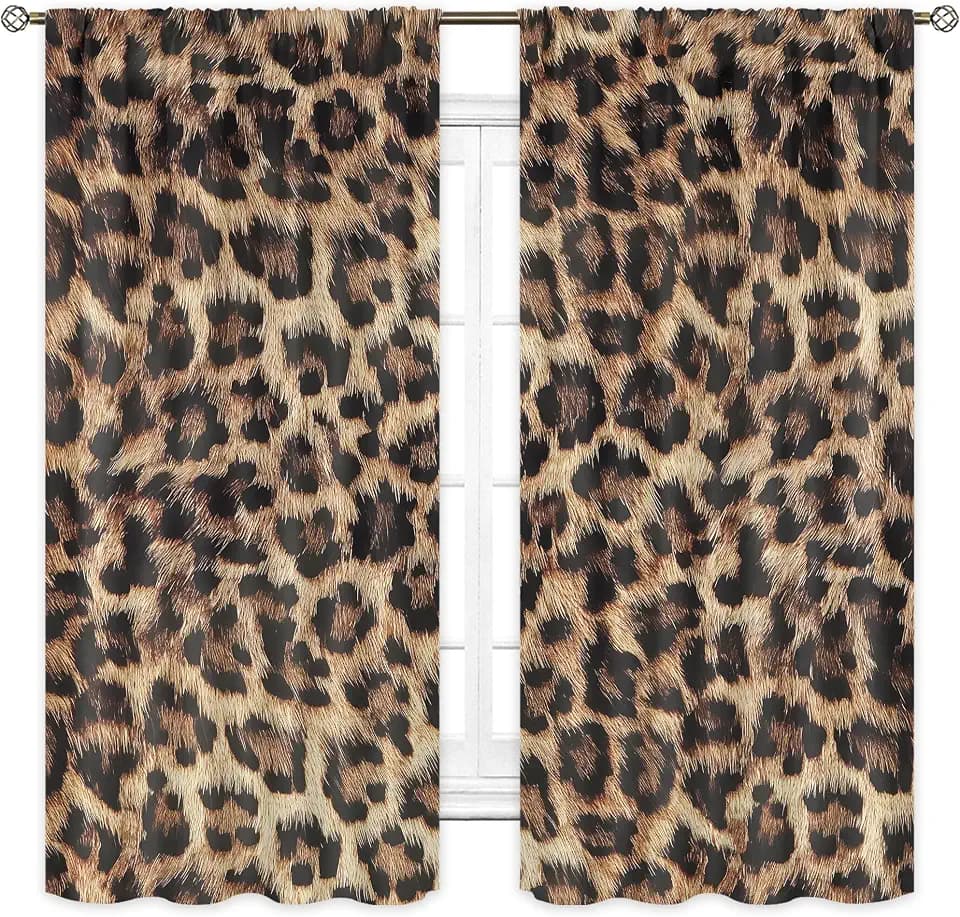 Brown Leopard Cheetah Print Animal Skin Living Room Bedroom Window Curtains