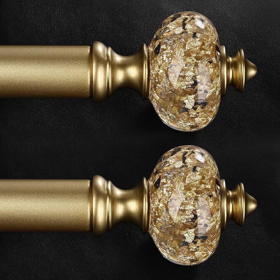 2 Pack Gold Curtain Rod for Windows 28 to 48 Inches, 1'' Heavy Duty Adjustable Modern Drapery Rods with Unique Crystal Finials, Luxury Decorative Curtain Rods, Size: 30-60''
