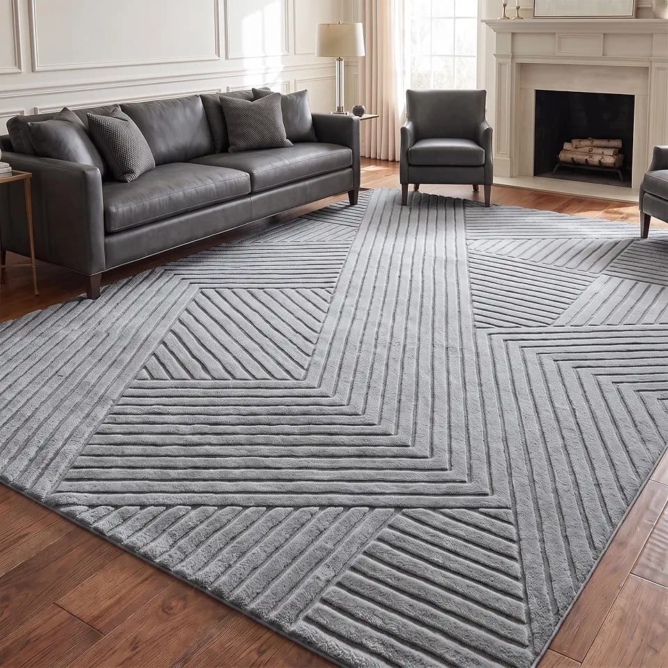 8x10 Area Rugs for Living Room, Modern Non Slip Washable Rug, Grey