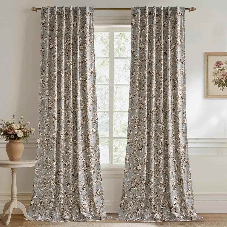 StangH Pea Green Floral Velvet Curtains 96 Inch for Nursery 2 Panels