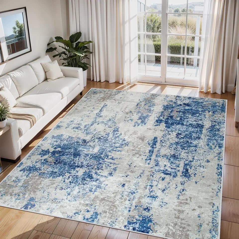 6x9 Area Rugs for Living Room Washable Bedroom Dining Room Blue Grey White