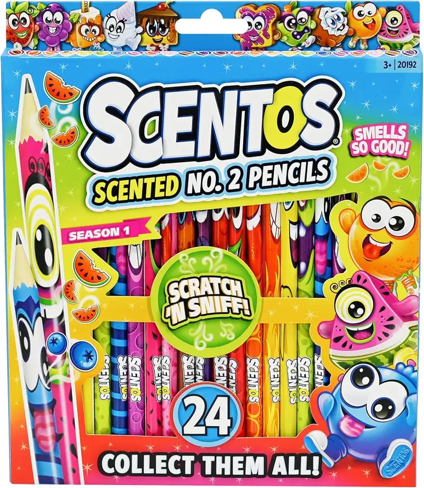 Scentos Scented No.2 Pencils for Kids – Graphite, 24 Count – Fun Fruit & Dessert Scents – Sniff, Write & Color – Ages 3+