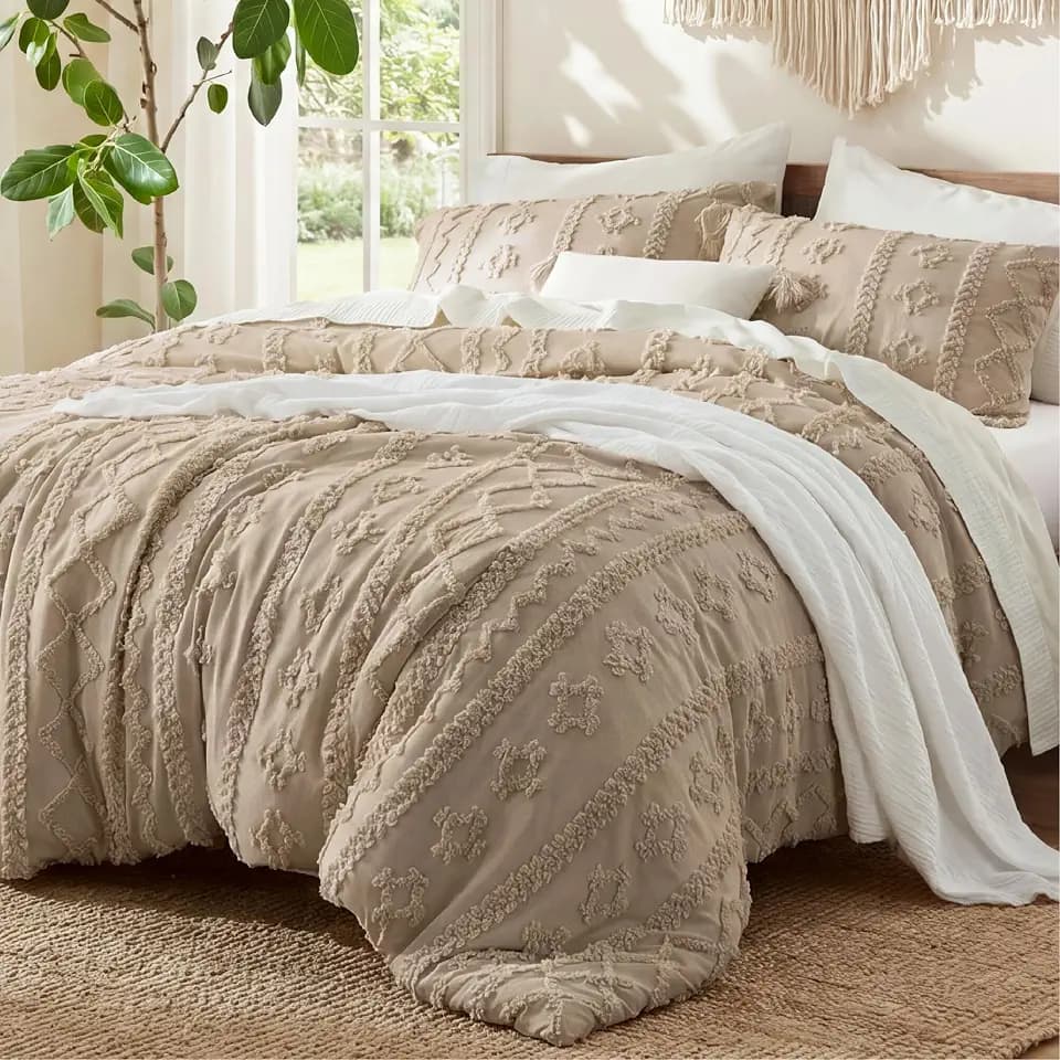 Bedsure Boho Comforter Set Twin, Bedroom Decor Bedding Set Light Brown