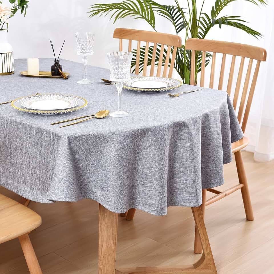 Wolkemer Faux Linen Small Oval Tablecloth 52 x 70 Inch Grey Table Cloths