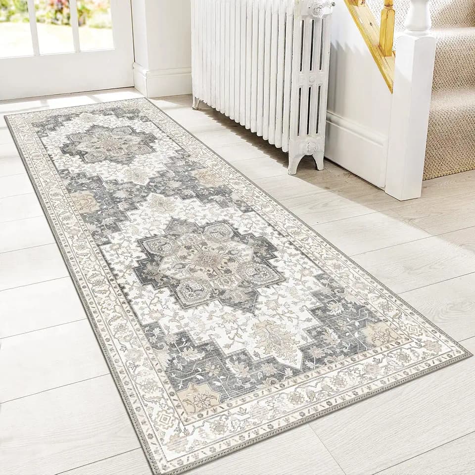 GENIMO 2'6"x6' Washable Runner Rug Non Slip for Hallway, Gray Ivory