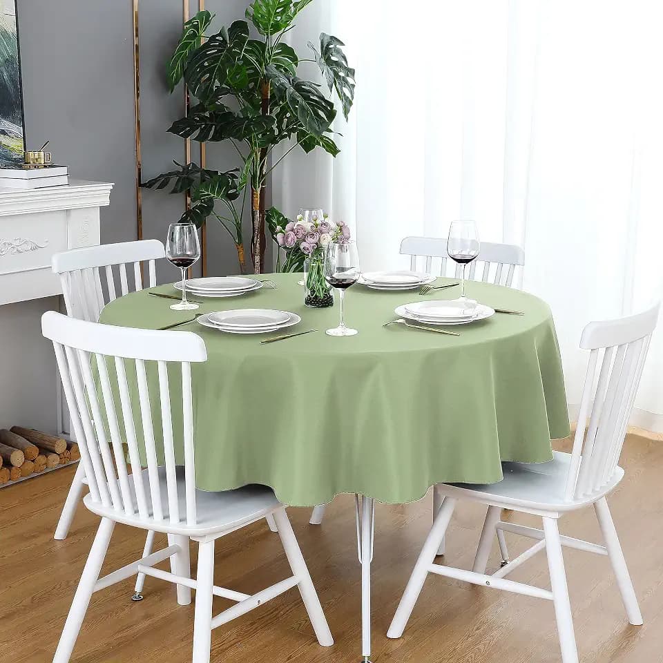 FOLINS&HOME Sage Green 90 Inch Round Tablecloth, Waterproof Table Cloth