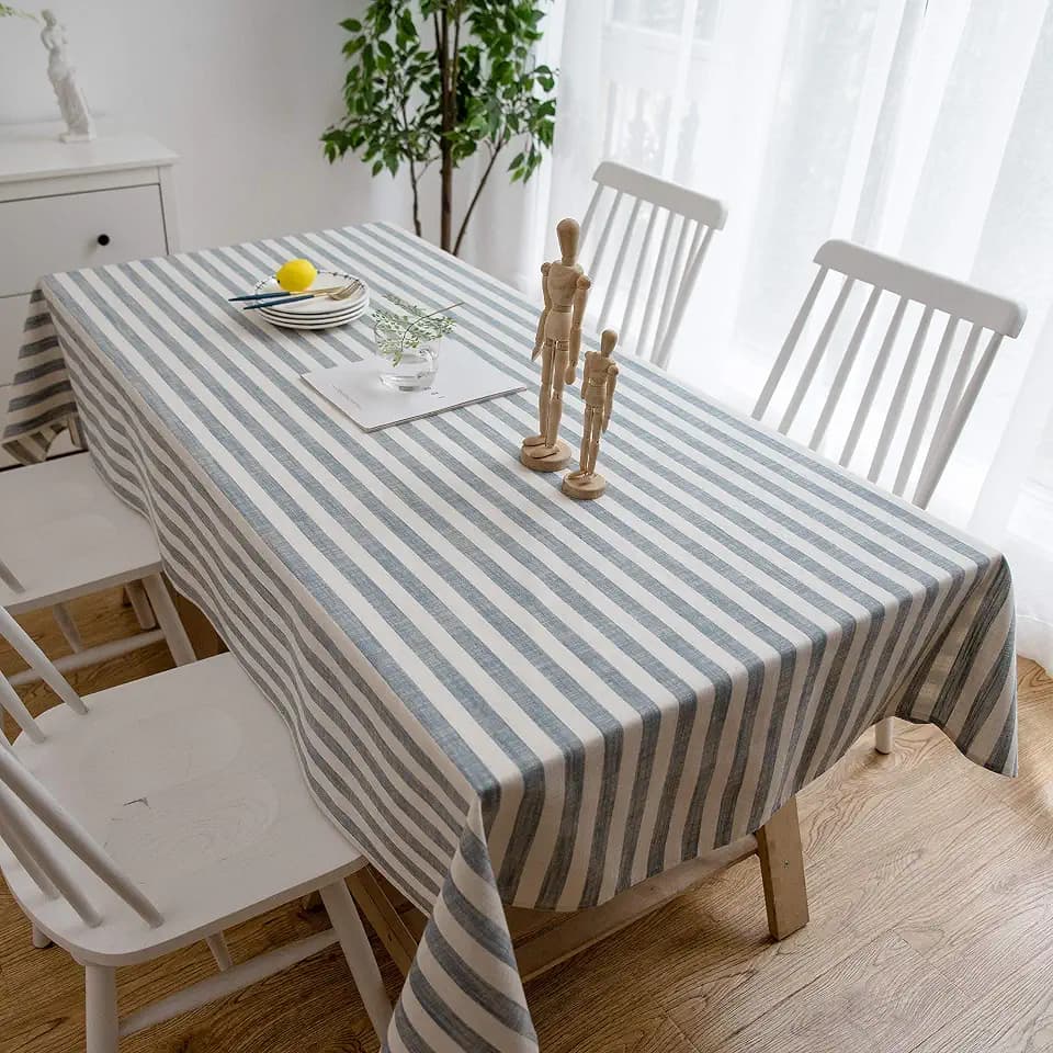 Aquazolax 6ft Table Cloth for Rectangle Table, Boho Blue White Linen Tablecloth for Launtry/Dining/Kitchen Tables, 54 by 72 Inch, Light Blue