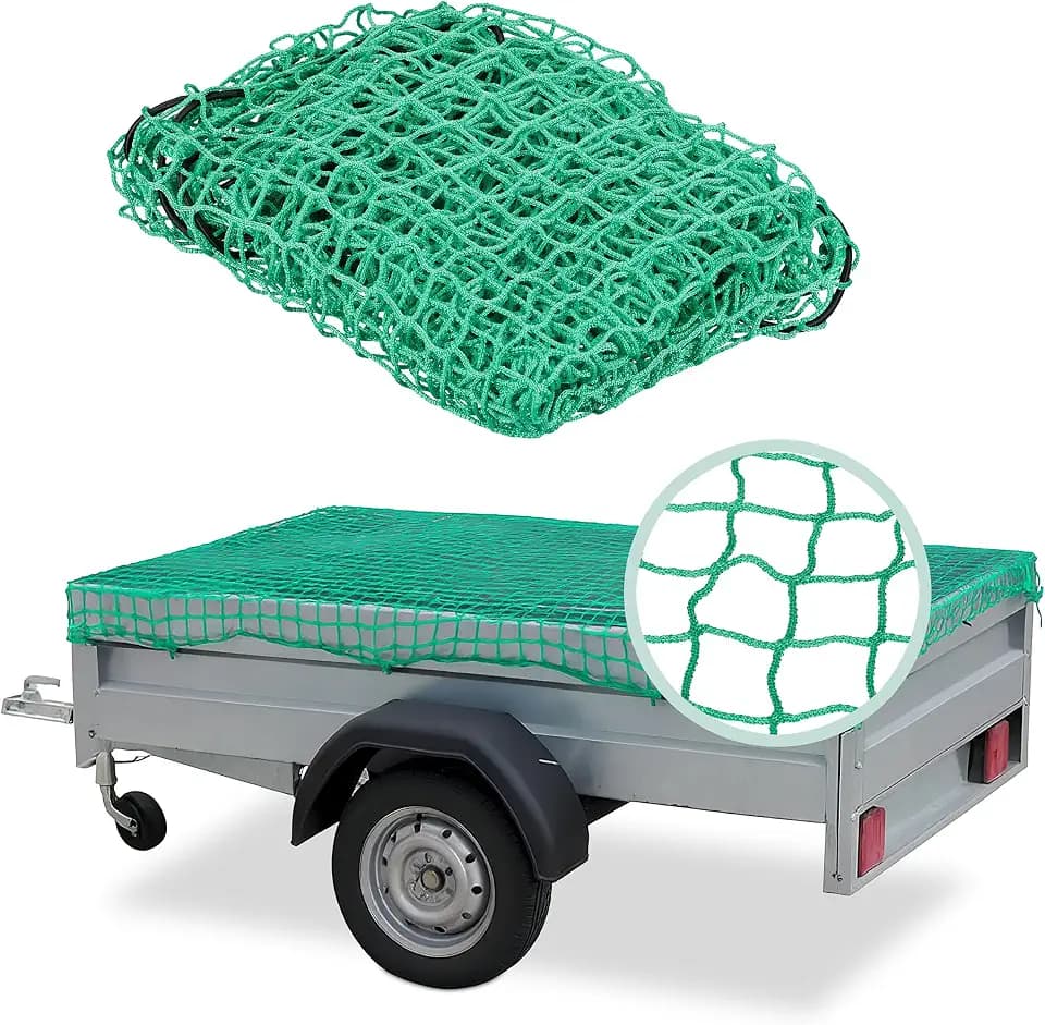 Relaxdays Anhängernetz, dehnbar bis 2x3m, Ladungssicherungsnetz, Abdecknetz Autoanhänger, ungedehnt 1,25x2,1 m, PE, grün