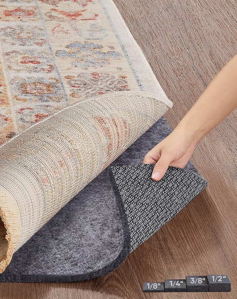 Veken Non Slip Cushioned Rug Pad Gripper, Felt and Silicone Backing, 2 x 12 Ft, 1/8 inch Thick Runner Carpet Liner Protector Mat for Area Rugs and Hardwood Floors, with 99 Pcs Anti-Slip Strips Pattern
