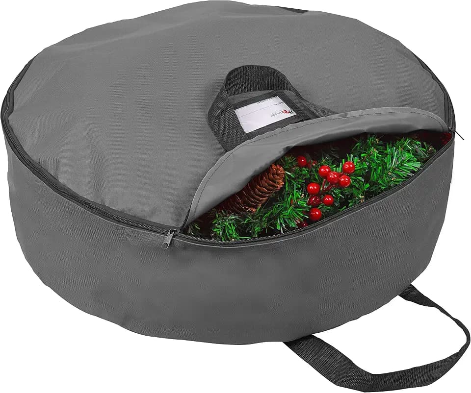 Heavy Duty Wreath Storage Bag 36" | Garland Wreaths Container with Handles | Durable 600D Oxford Polyester Material Xmas Holiday Wreaths Storage Holder (Gray)